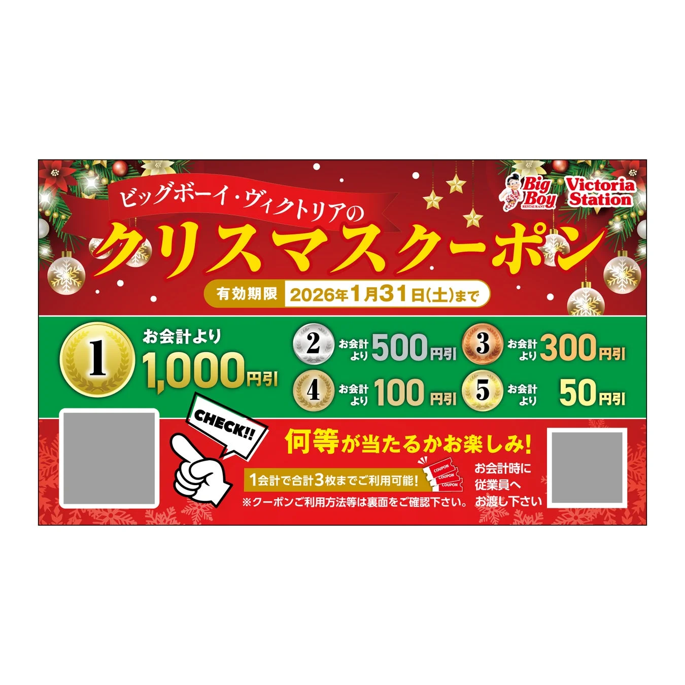 ビッグボーイのクリスマスクーポン詳細（最大1000円引き）