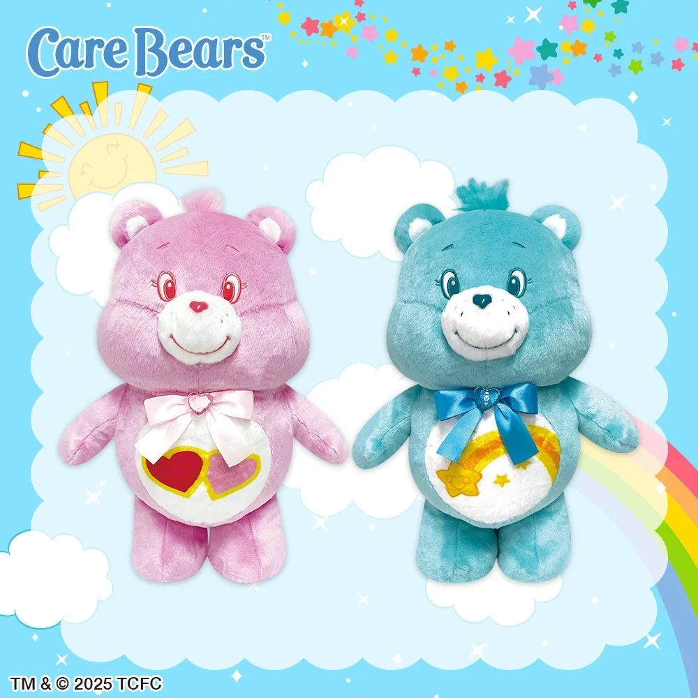 ケアベアBIGジュエリーぬいぐるみ2のピンクと水色の2種