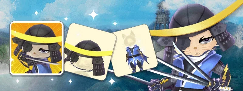 アイルーが伊達政宗の衣装に変身する様子