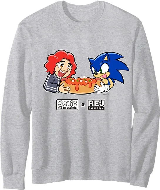 ソニックとれじぇくんがチリドッグを食べるデザインのトレーナー