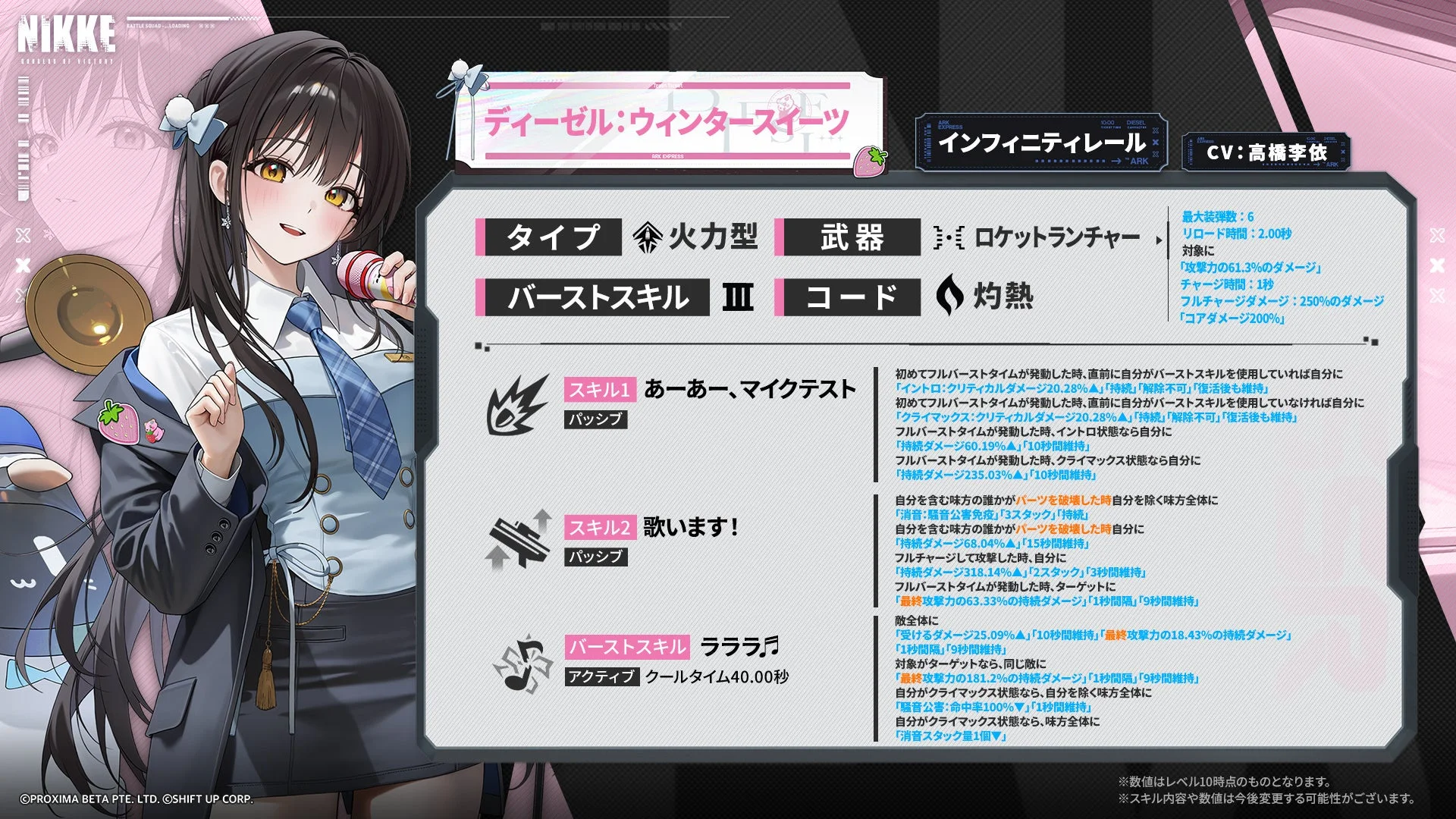 新SSRニケ「ディーゼル：ウィンタースイーツ」のスキル詳細画面