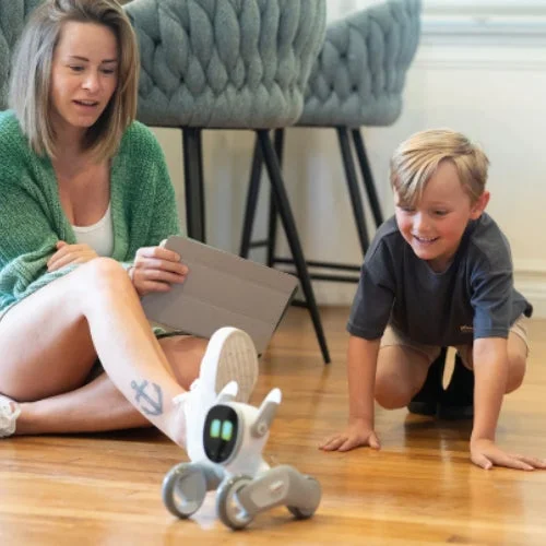 Loonaが部屋を自律走行し、親子が楽しむ様子