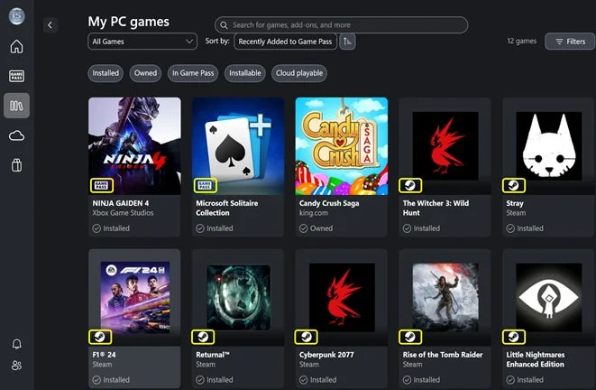 Xbox Full Screen Experienceで複数のゲームランチャーのゲームが集約された画面
