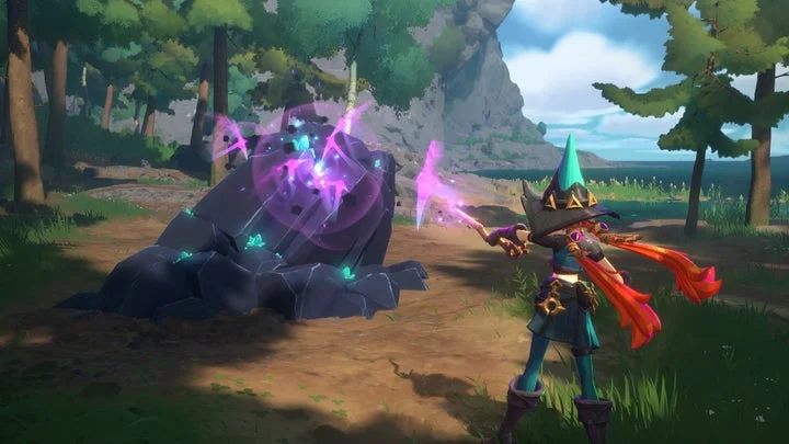 魔女が魔法で資源を収集する様子