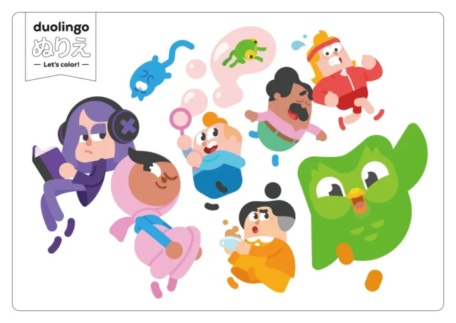 Duolingoキャラクターの塗り絵イラスト(集合)