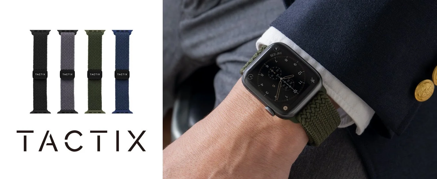 TACTIXマグネティックループバンド(大サイズ)の装着イメージとカラーバリエーション。