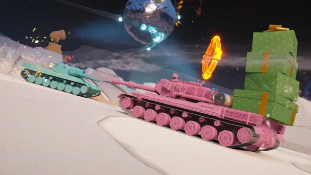 ウィンター・レイドイベントの深宇宙マップでの戦車バトル。
