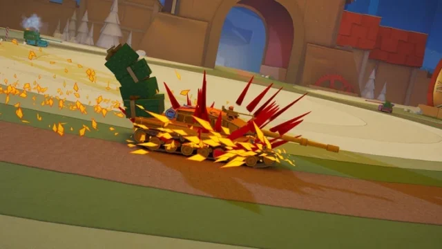 ウィンター・レイドイベントで炎上する戦車のゲーム画面。