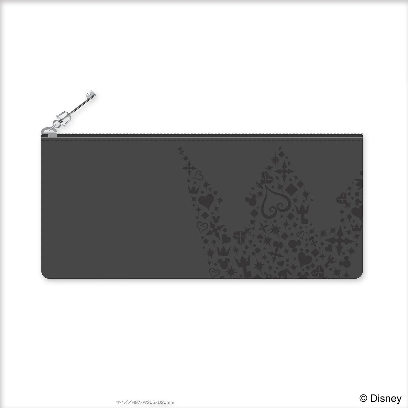 キングダムハーツデザインの黒いフラットペンケース