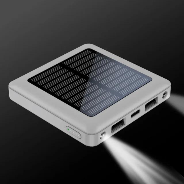 LEDライトが点灯するソーラーパネル付きモバイルバッテリーmini