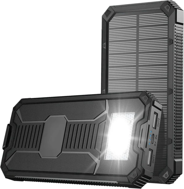 LEDライトが明るく点灯するソーラーパネル付きモバイルバッテリー