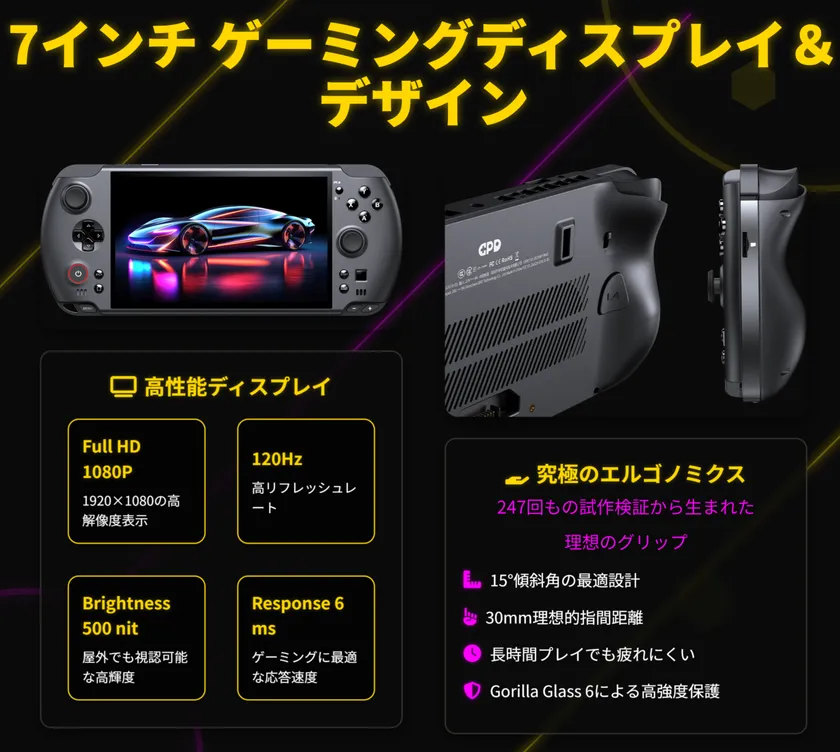 GPD WIN 5の7インチ120Hzディスプレイと人間工学に基づいた筐体デザイン
