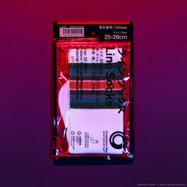 ストレンジャー・シングスデザインのラインソックス(白)パッケージ表面