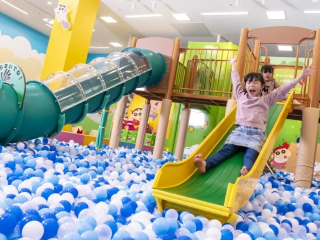 「クレヨンしんちゃん オラの あそべるゆめぱ～く」のボールプールで遊ぶ子供たち