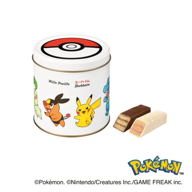 ポケモンデザインの缶に入ったユーハイムのミルフィーユ9個入