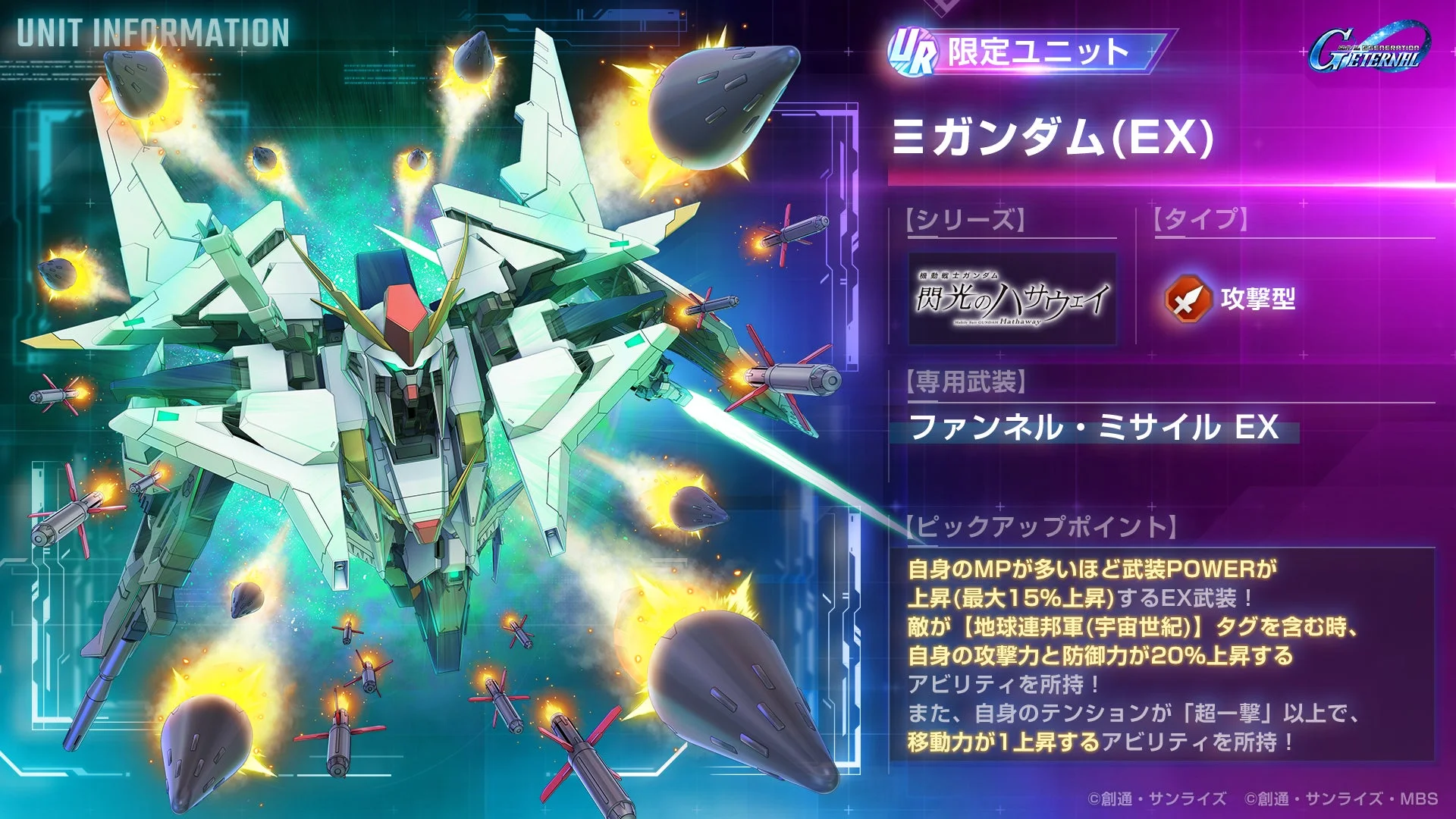 期間限定ピックアップガシャで登場するURΞガンダム(EX)のユニット情報