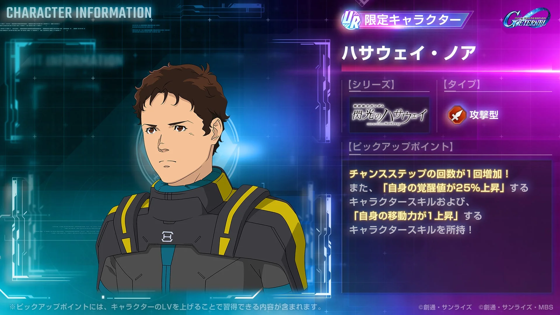 期間限定ピックアップガシャで登場するURハサウェイ・ノアのキャラクター情報
