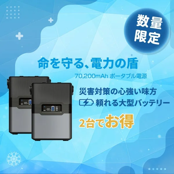 PC使用・スマホ充電対応ポータブル電源FG-PS001-BKの製品写真。