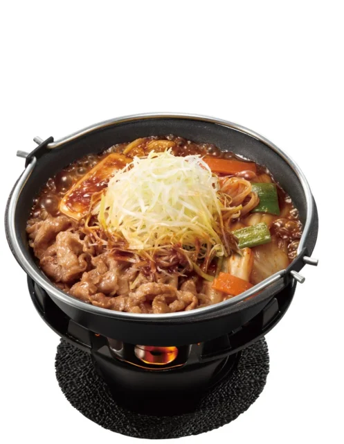 すき家の白髪ねぎ牛・旨辛豆腐鍋の単品(鍋のみ)アップ。