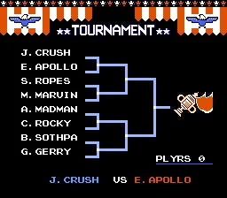 リングキングのトーナメント表画面、対戦相手が表示されている