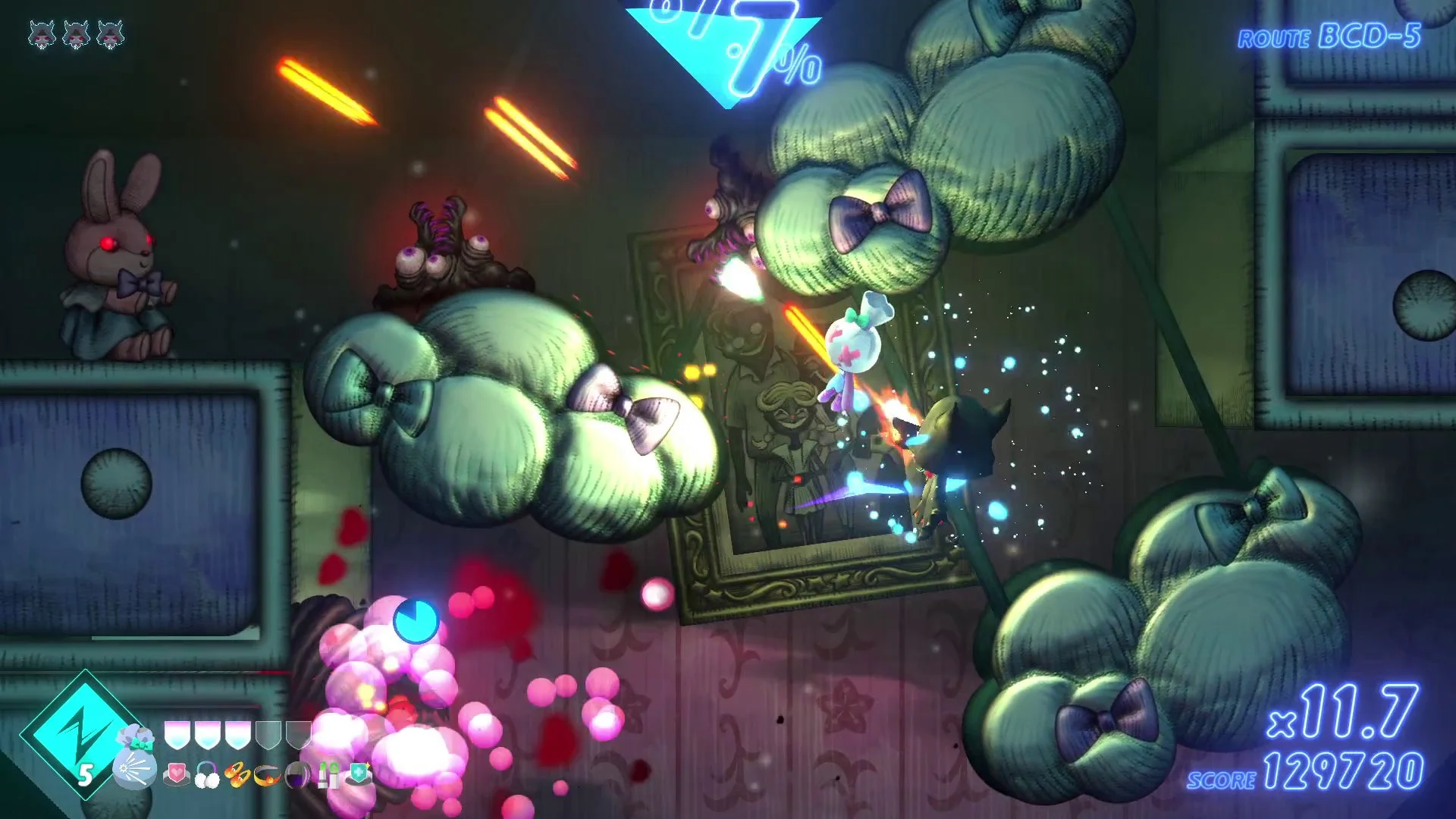 NeverAwake FLASHBACKの激しいシューティングゲームプレイ画面