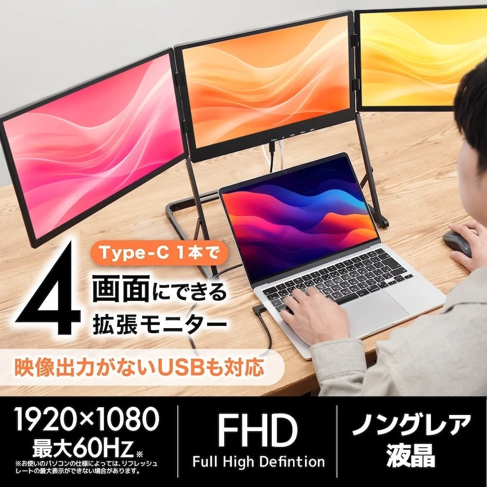 USB Type-C 1本で最大4画面！　ノートPCが最強ワークステーションに変わる拡張モニター12月10日発売