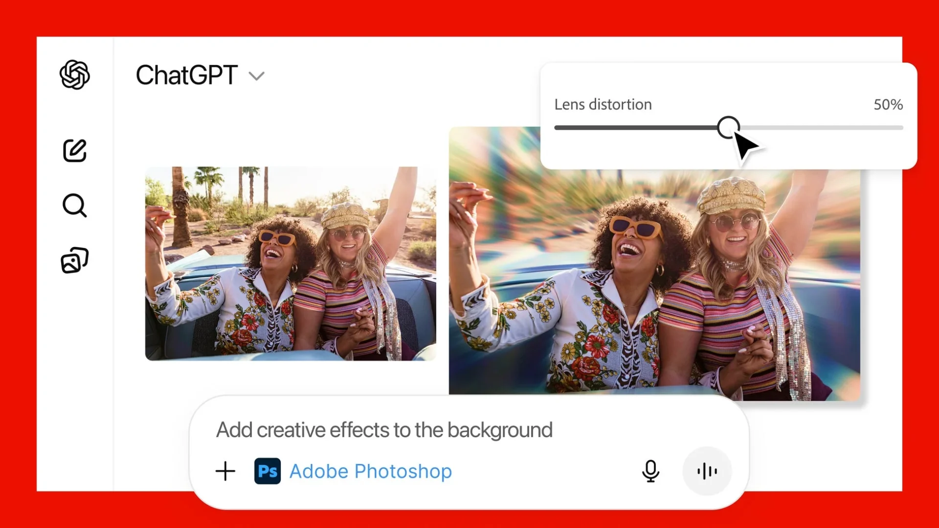 ChatGPTでAdobe Photoshopを使い写真編集するUI画面