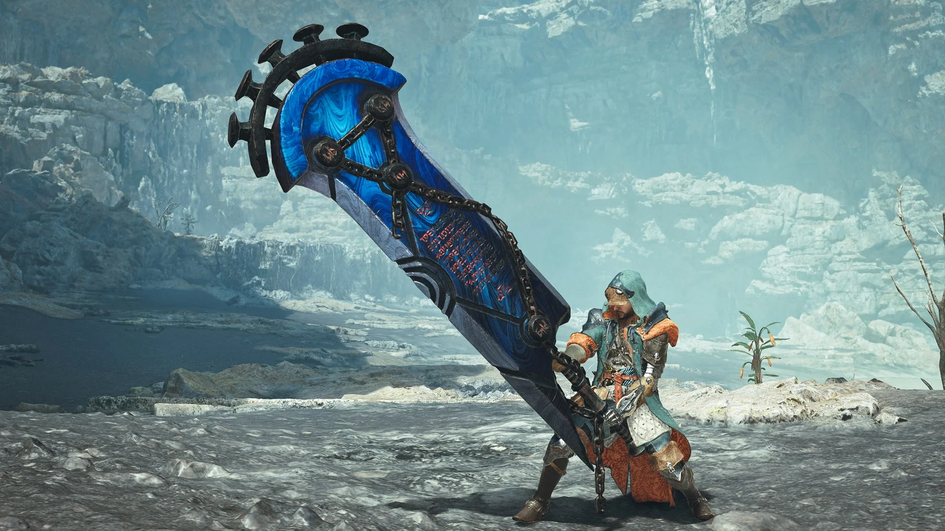 巨戟アーティア武器を構えるハンター