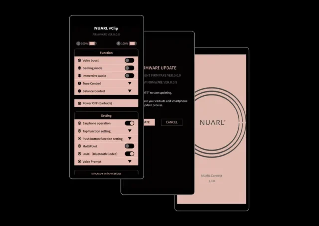 スマートフォンアプリ「NUARL Connect」の操作画面
