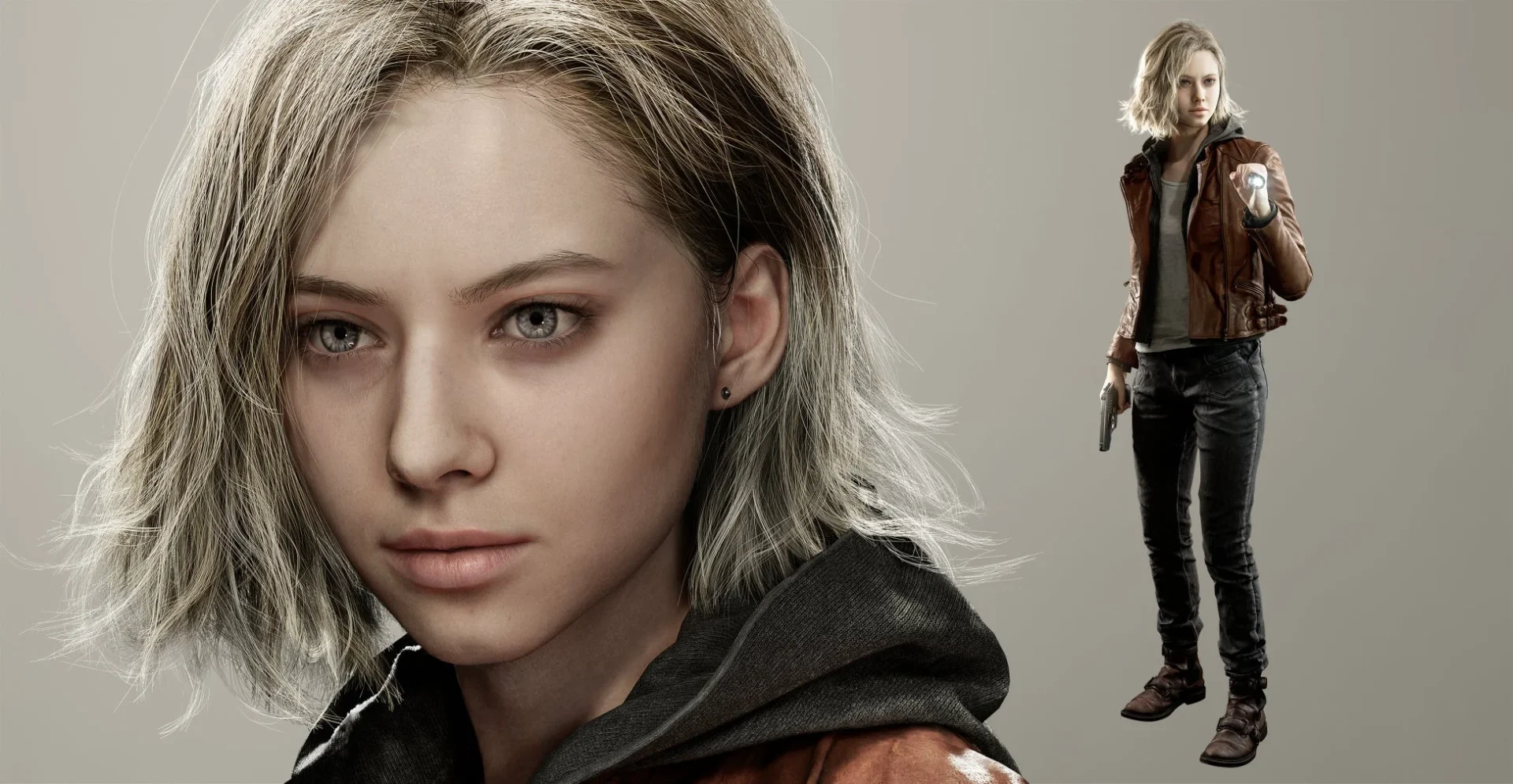 『バイオハザード レクイエム』の主人公、グレース・アッシュクロフトのキャラクタービジュアル。