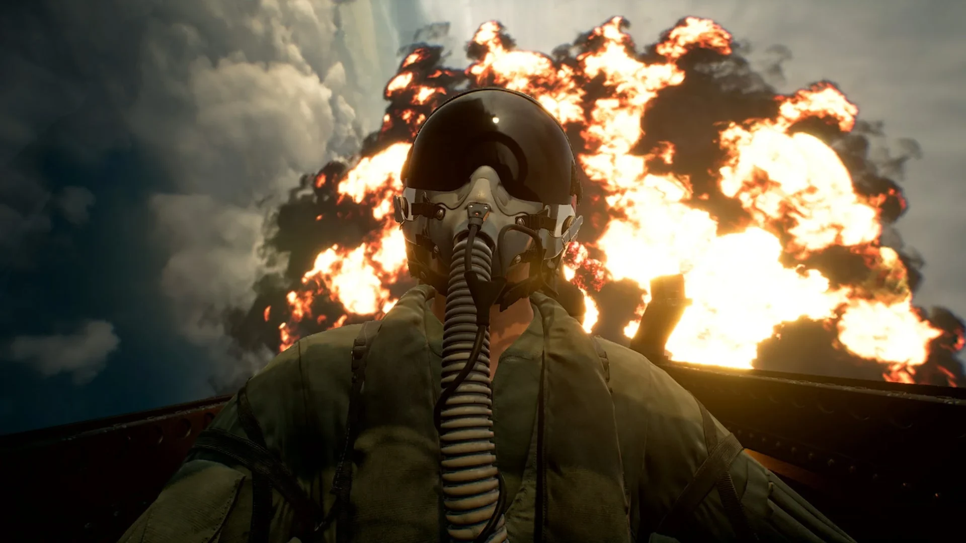 コックピットから見た後方の敵機爆発シーン