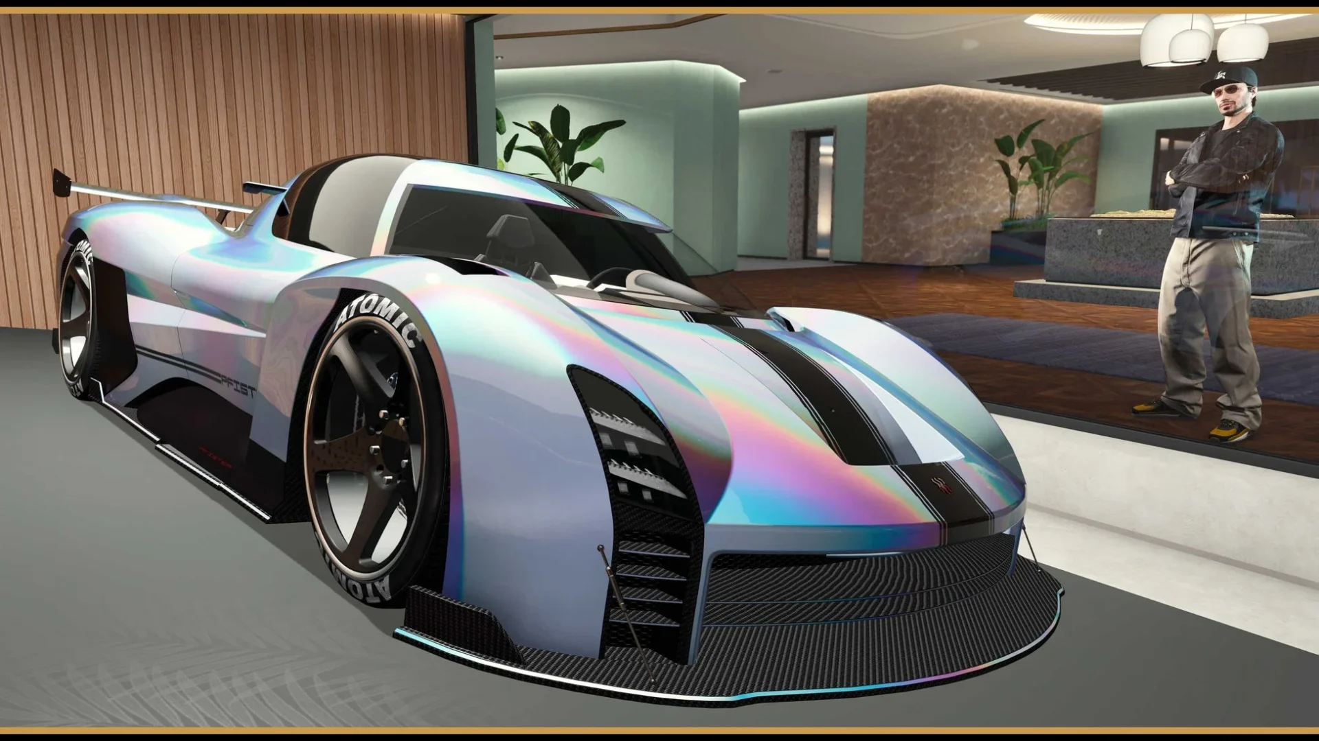 邸宅内の乗り物展示台に飾られた愛車