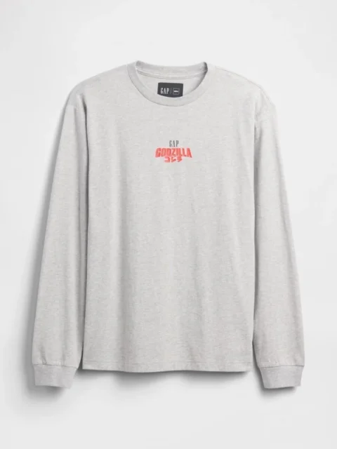 グレーのゴジラ グラフィック GAPロゴ Tシャツ(フロント)