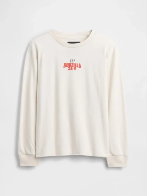 白いボーイズ ゴジラ グラフィック GAPロゴ Tシャツ(フロント)