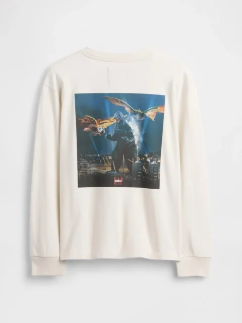 白いボーイズ ゴジラ グラフィック GAPロゴ Tシャツ(バック、モスラとラドン)