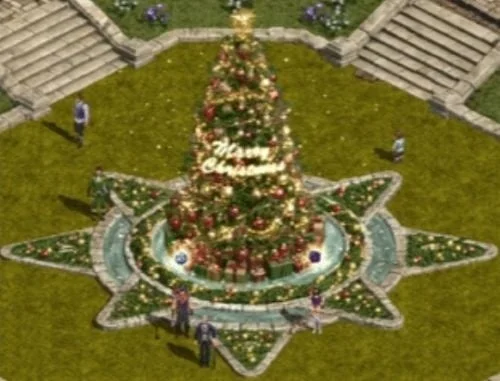 『RED STONE』古都ブルンネンシュティグ中央噴水台のクリスマスツリー装飾