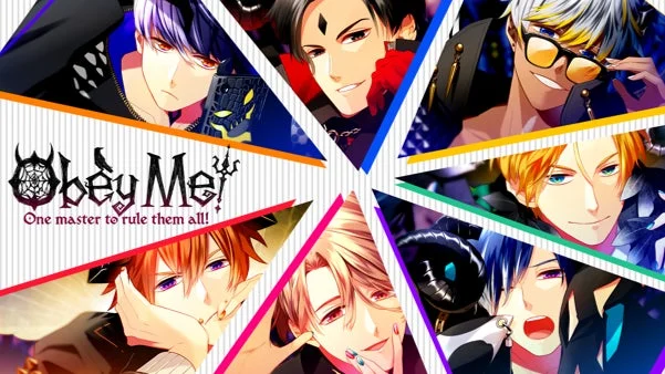 『Obey Me!』シリーズのロゴとキャラクター集合イラスト