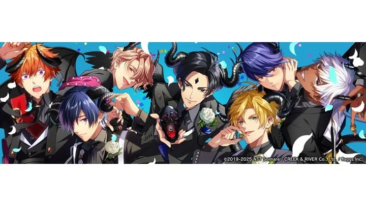 『Obey Me! Till Death Do Us Part』のロゴとイケメン悪魔キャラクター