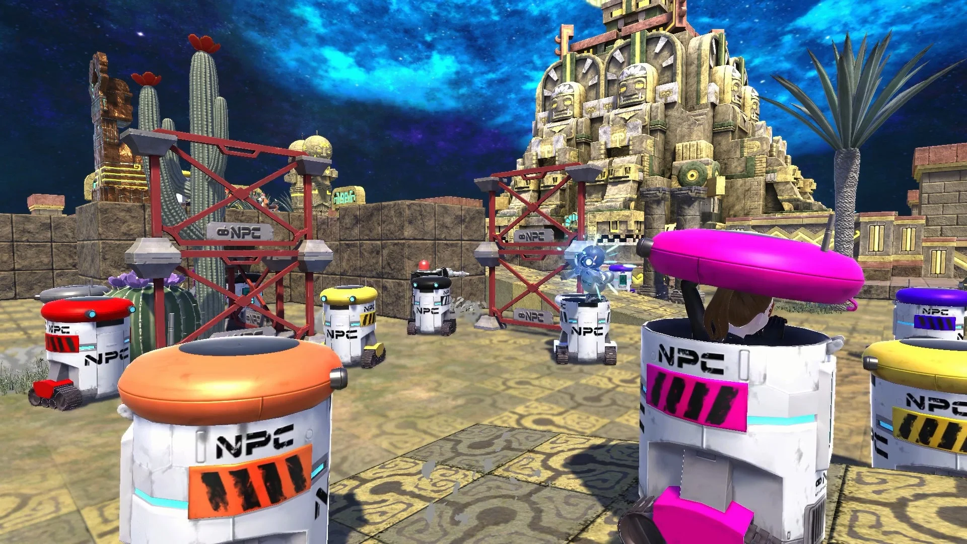 『VIVA NOBOTS』ゲーム画面、古代遺跡に潜むNOBOTSたち