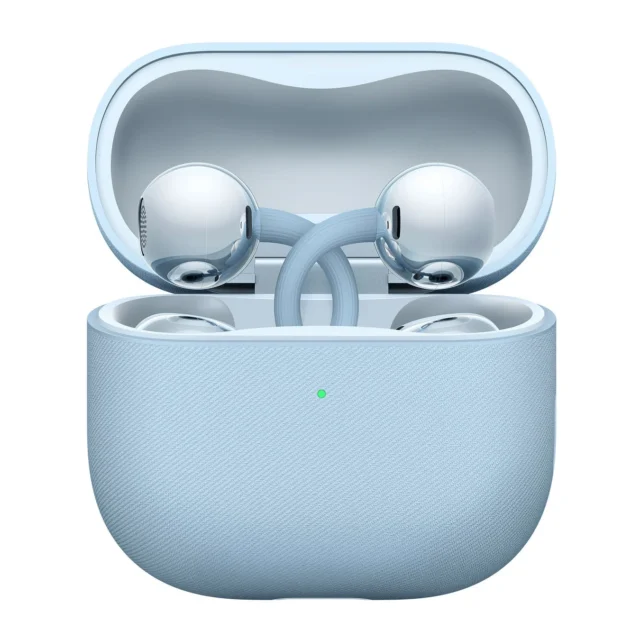 ブルーモデルのHUAWEI FreeClip 2が充電ケースに収納された状態