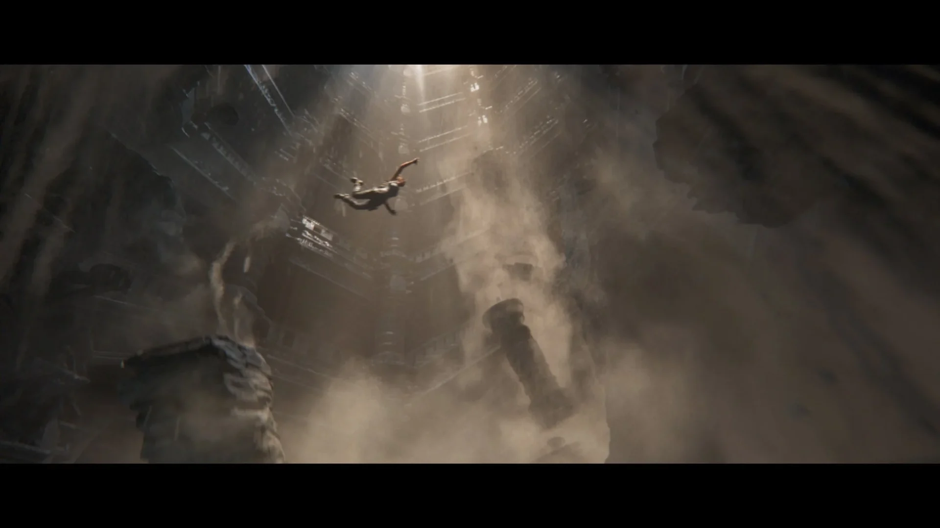 『Tomb Raider: Catalyst』でララ・クロフトが遺跡を落下するシーン。