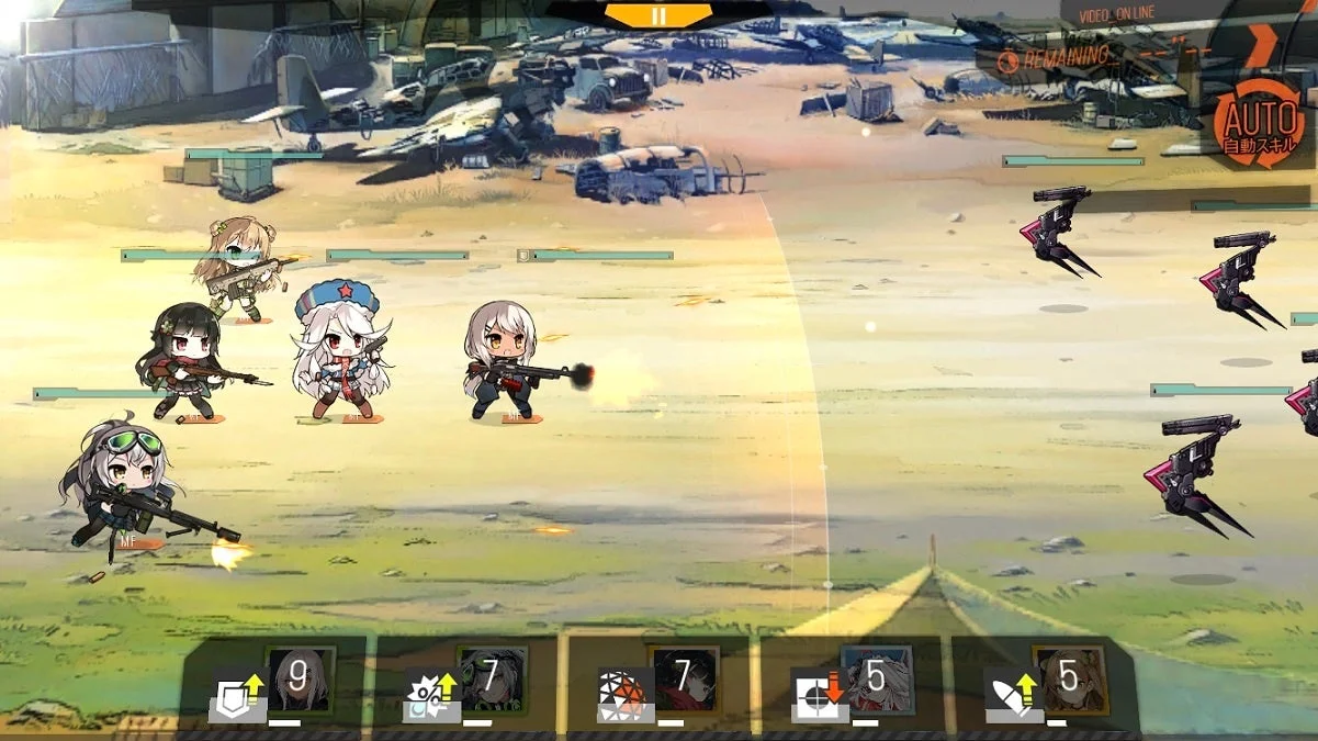 ドールズフロントラインの戦術人形による銃撃戦ゲーム画面