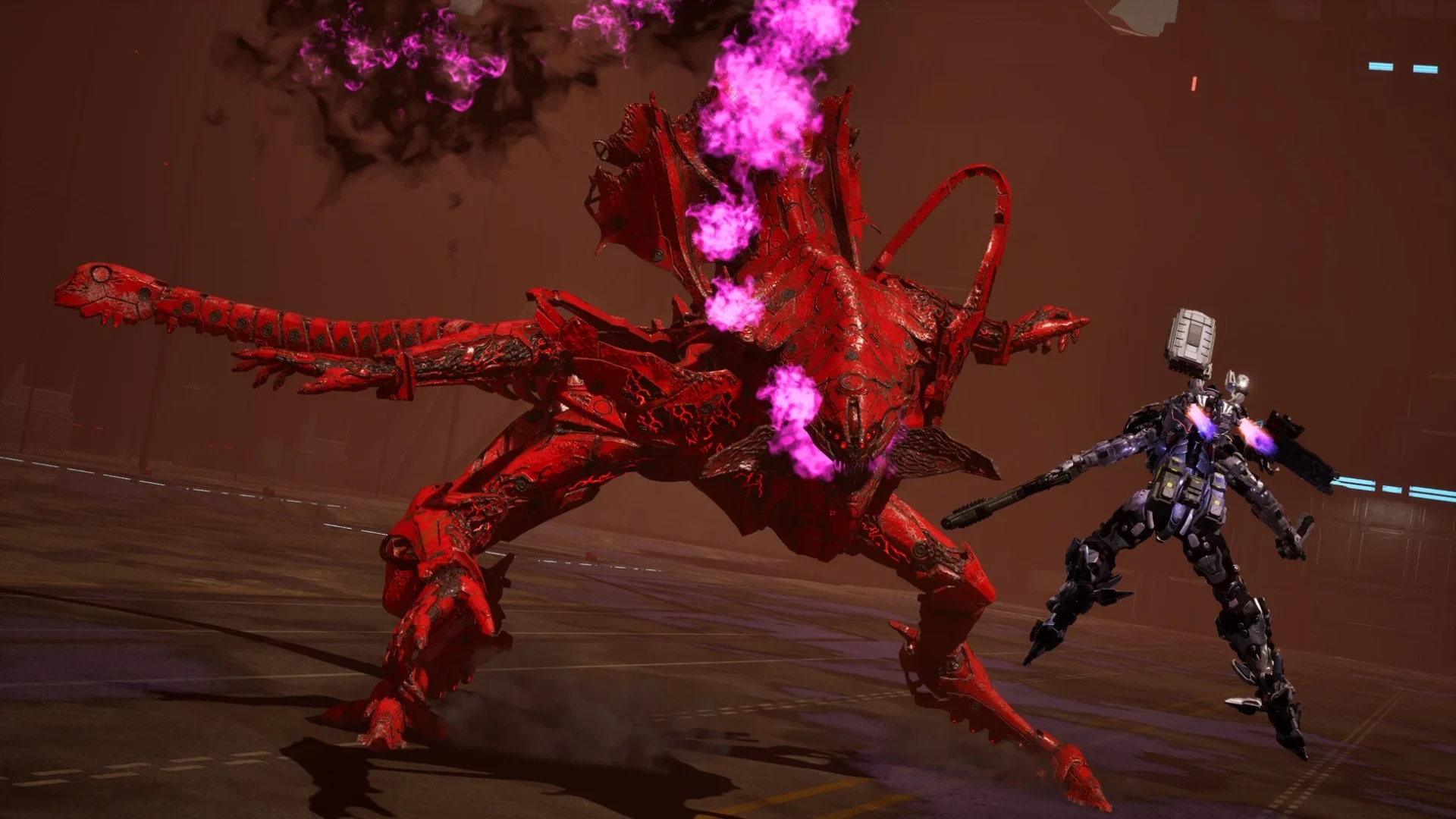 新規ボス「インサニアレクスRT：Ω」が攻撃を仕掛けるゲーム画面