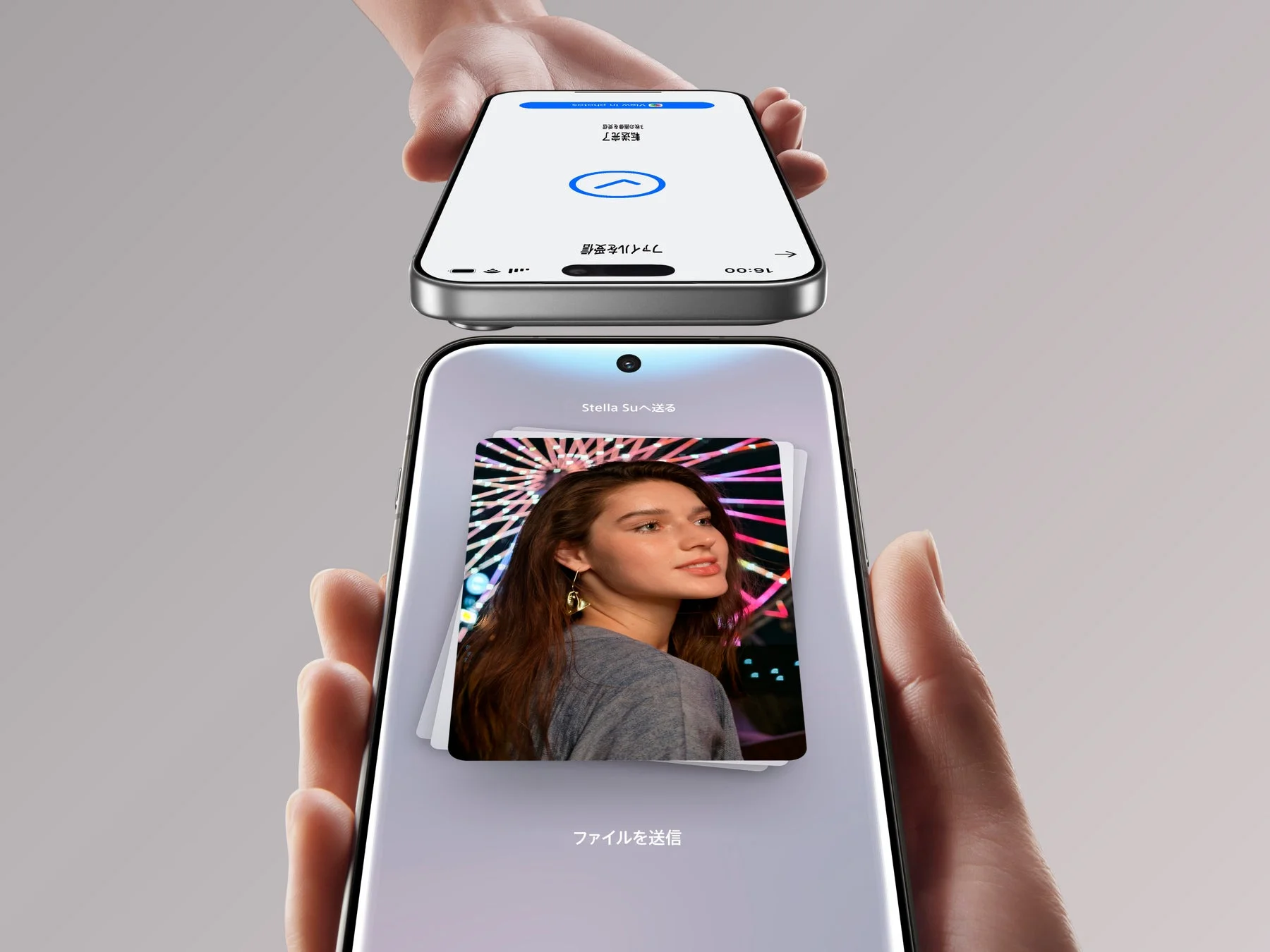 OPPO Find X9とiOSデバイス間でファイルを共有するO+ Connect機能のイメージ