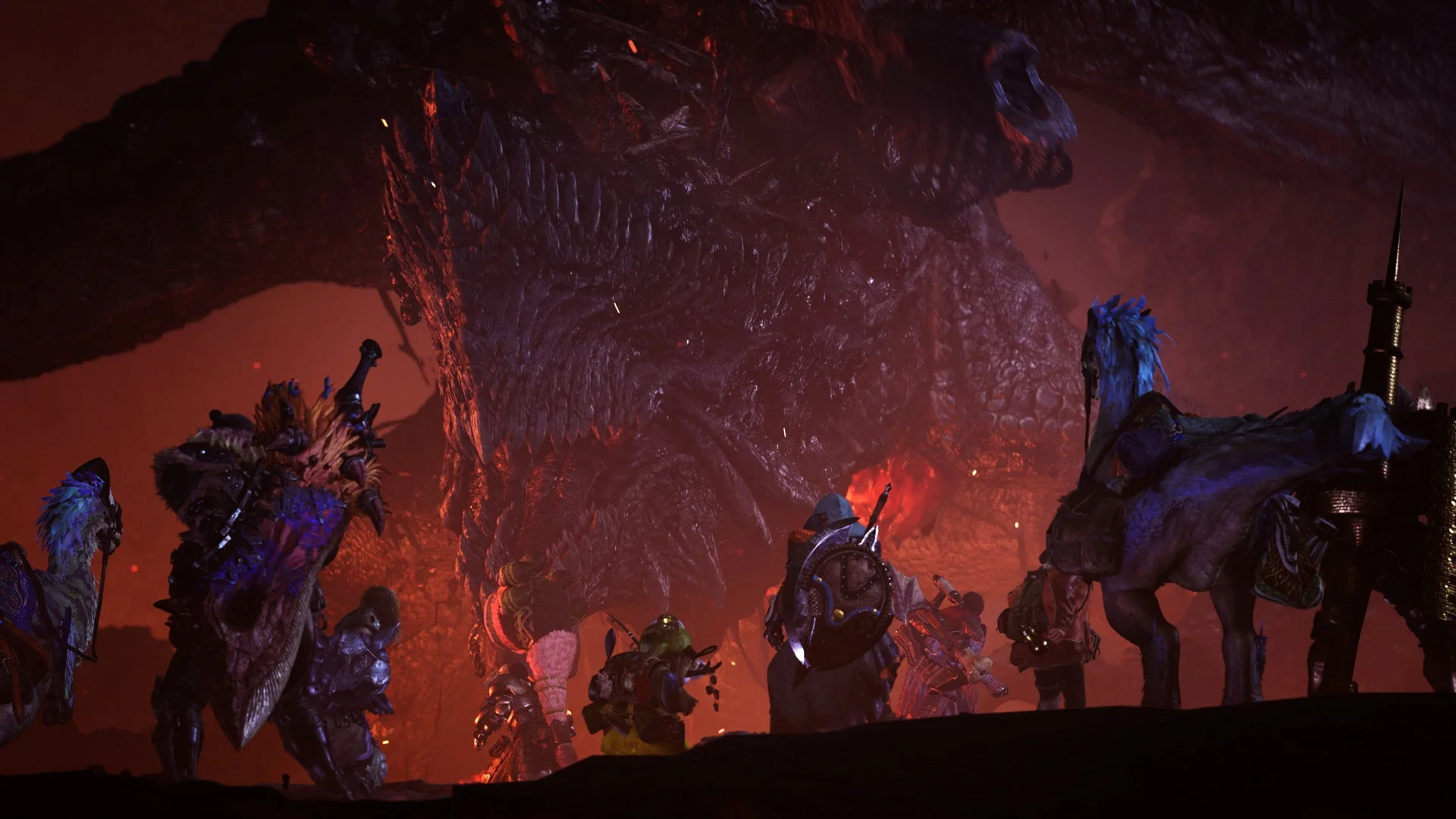 古龍種ゴグマジオスと多数のハンターが戦う迫力あるシーン