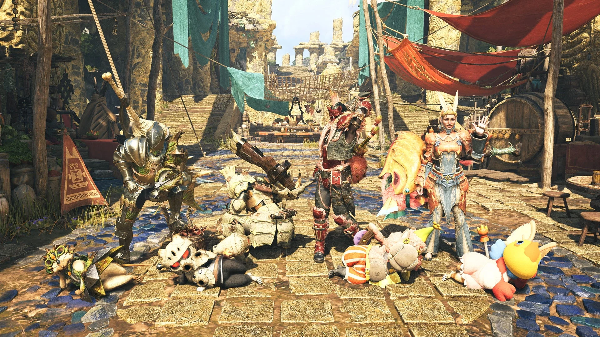 無料で配信される4種類の懐かしのポーズを披露するハンターたち