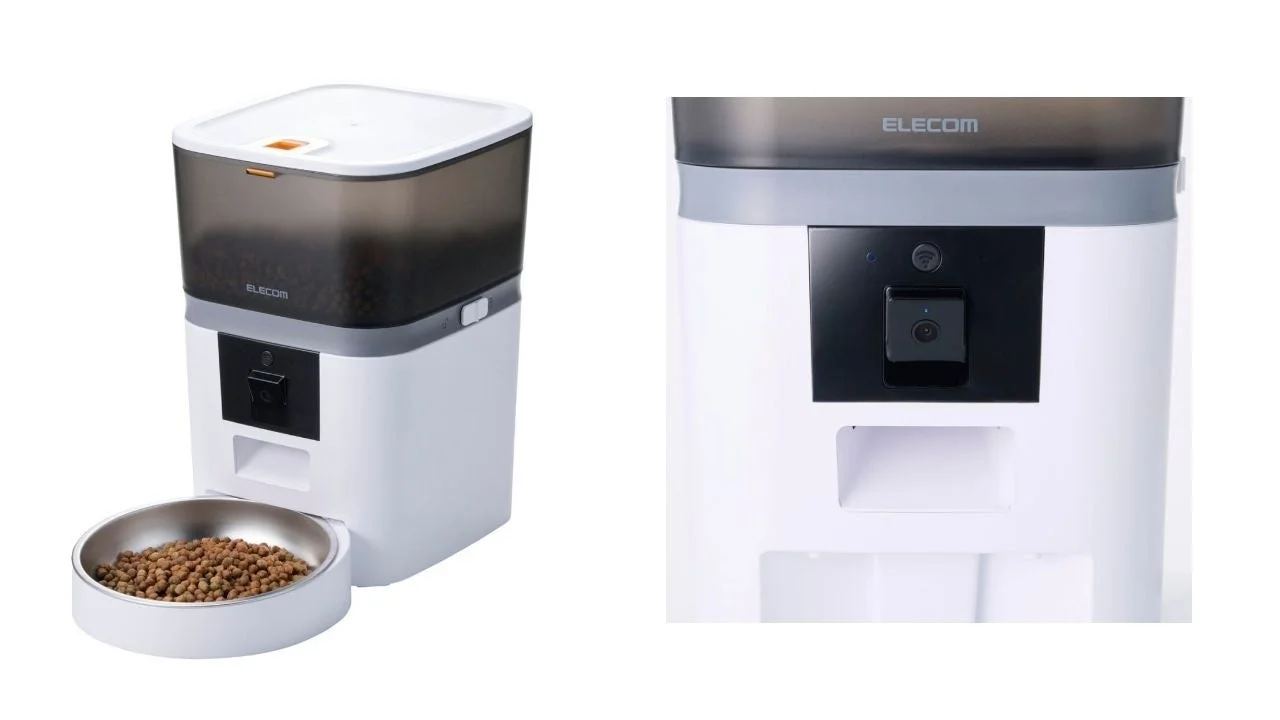 大容量4Lタイプのカメラ付き自動給餌器とカメラ部分