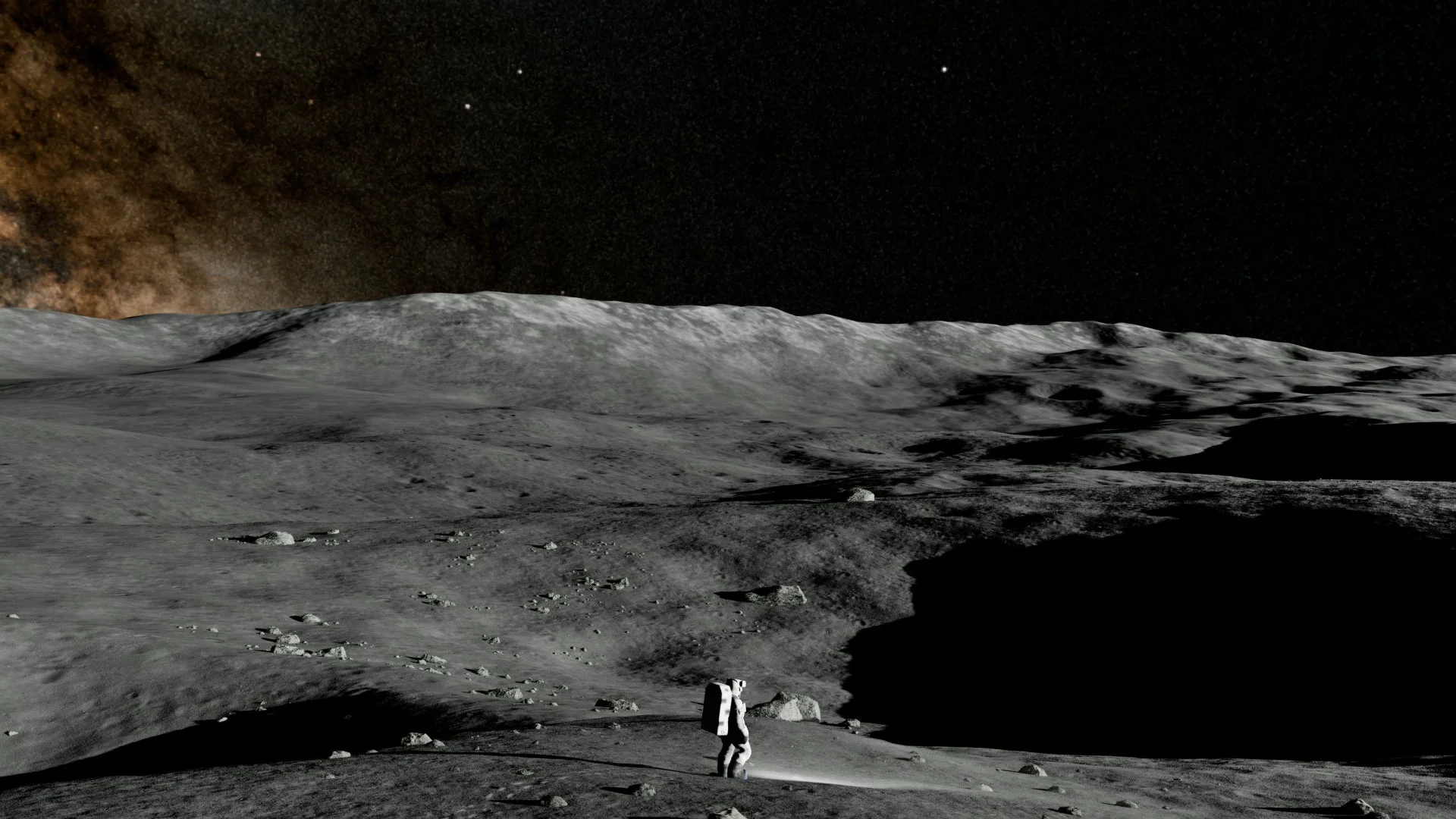 リアルな月面を探索する宇宙飛行士のゲーム画面