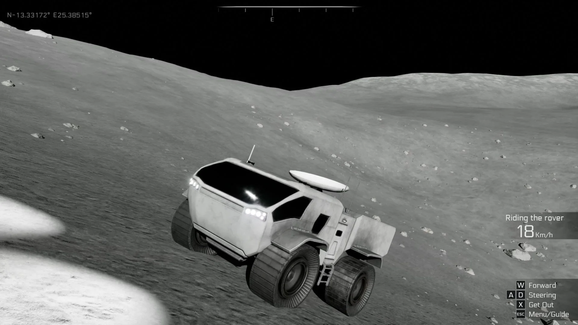 月面を走行するローバーのゲーム画面と操作UI