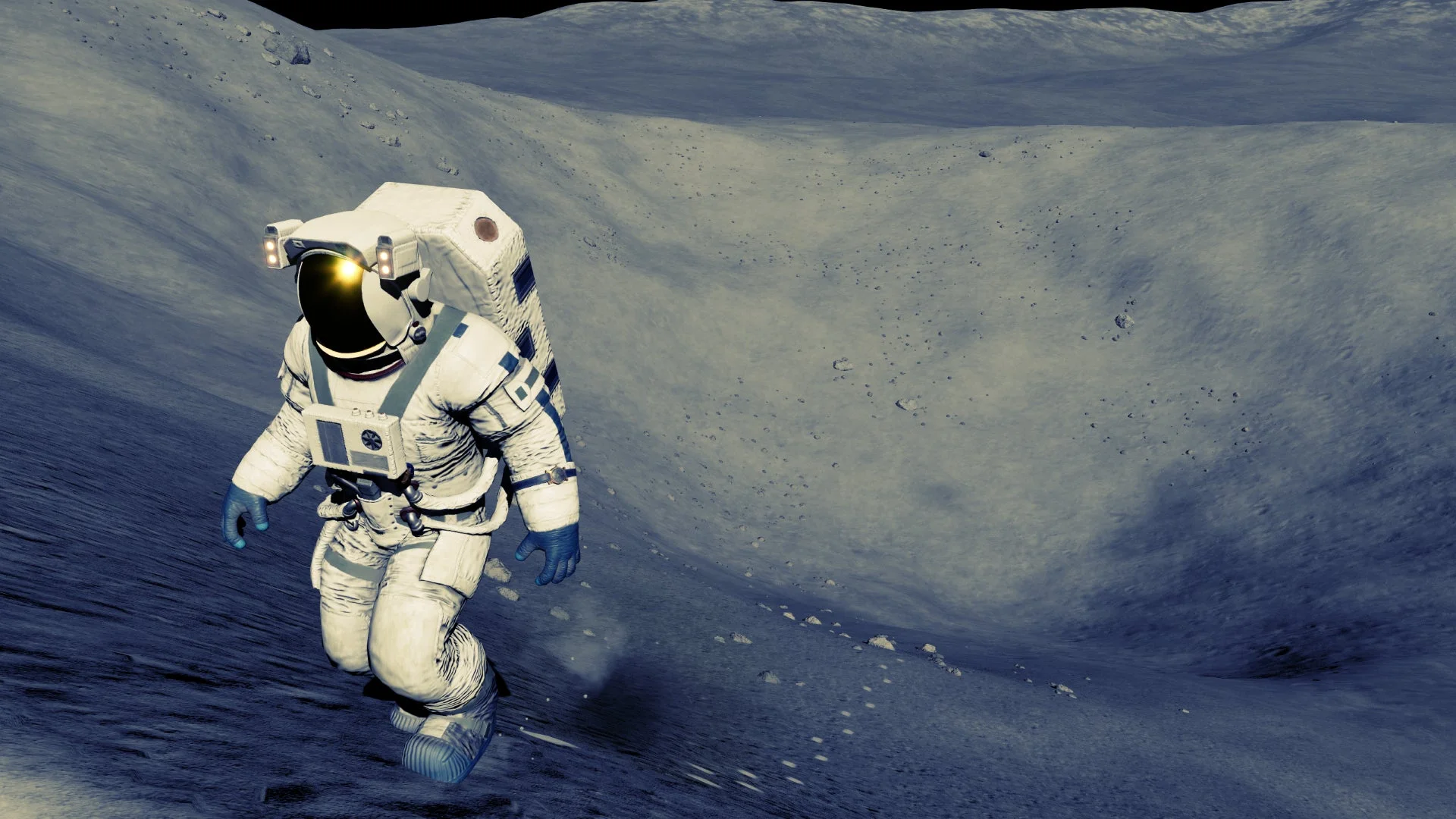 月面を歩く宇宙飛行士のクローズアップ画像